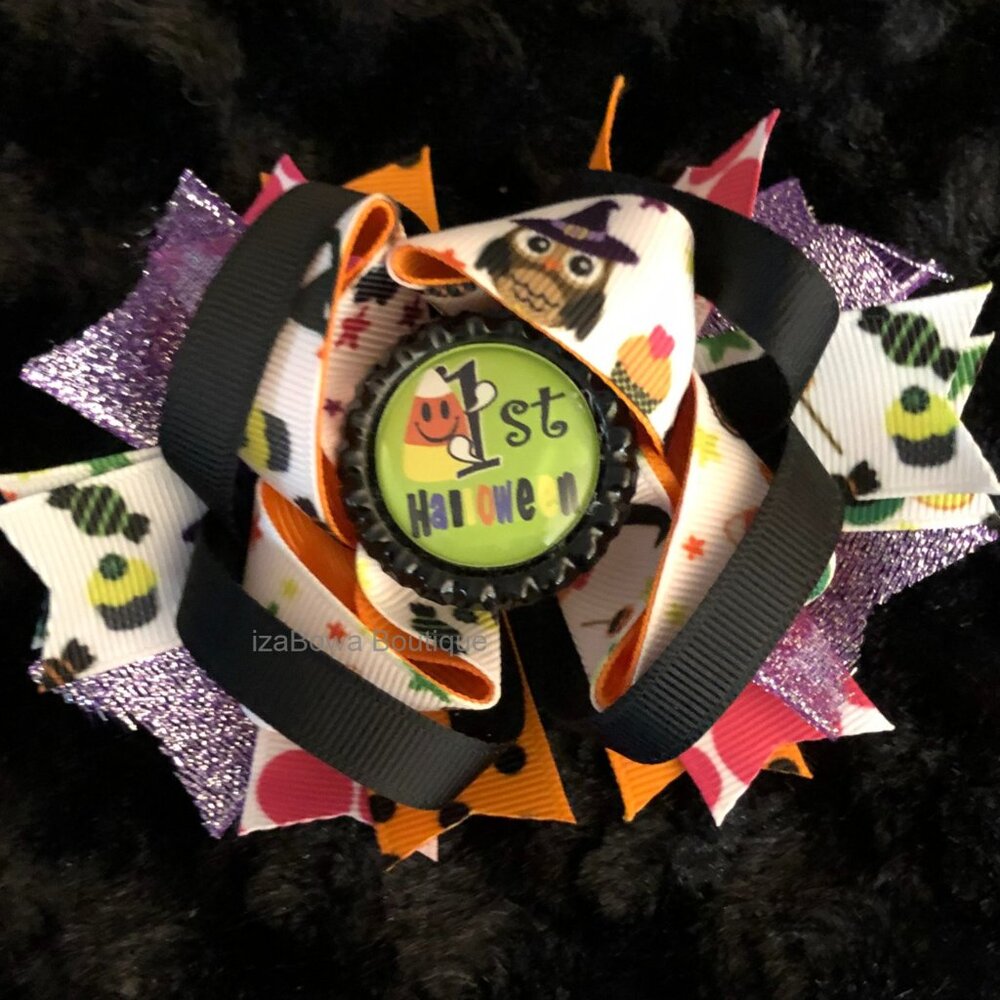 1st Halloween Bottle Cap Image Deluxe Bow   5B1758